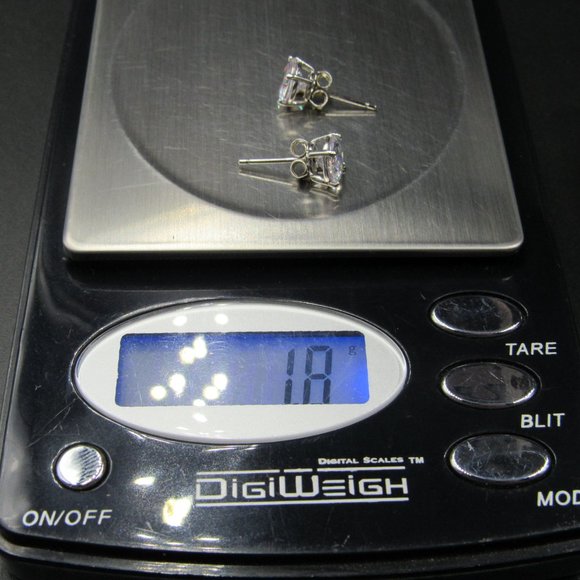 Sterling Round Medium Clear CZ Stud Earrings - Picture 7 of 7